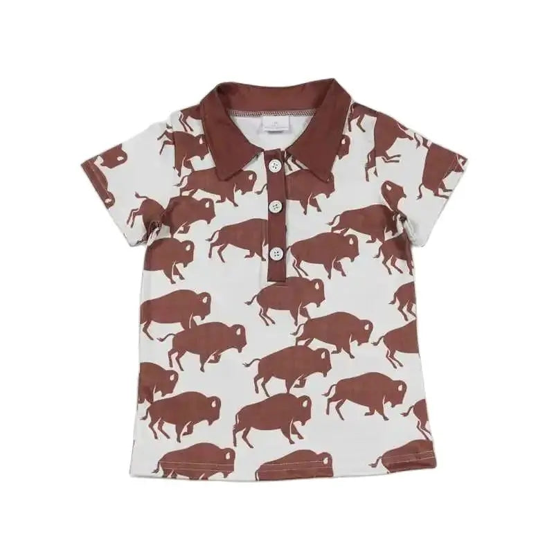 Brown White Wetsern Buffalo - Boys Clothing - Back To School