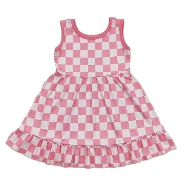 PINK RUFFLE CHECK - Girls Dress Flutter Kids Clothing