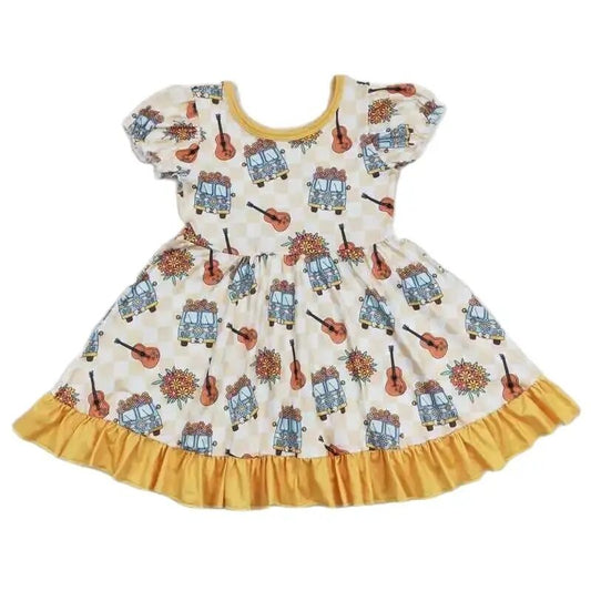 GROOVY BUS 'N GUITARS - Girls Twirly Ruffle Dress