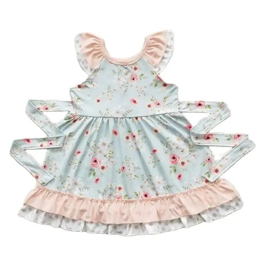 MINTY PEACH SWEETHEART - Girls Twirly Ruffle Dress