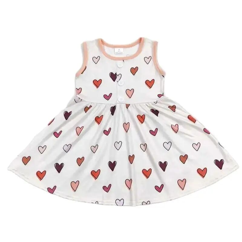 PINK HEART CUTIE - Girls Sleeveless Twirly Dress Kids