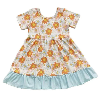 Girls Dress - Groovy Floral Retro Ruffle Kids Clothes