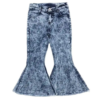 Girls Western Acid Wash Denim Flare Bell Bottom JEANS Pants