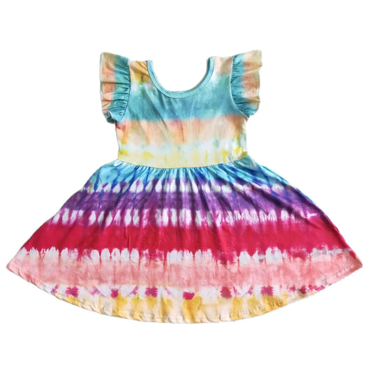 Tie Dye Ikat Stripe Flutter Sleeve Twirly Dress