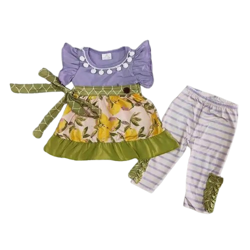 Purple Floral Patchwork Girls Outfit Kids Clothes