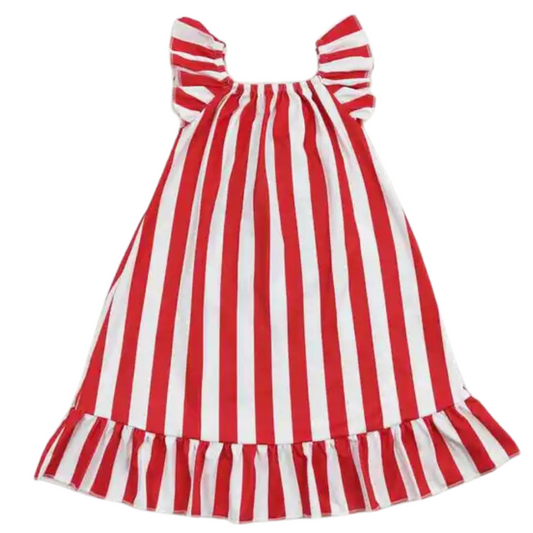 Colorful Dress Red and White Ruffle Stripe - Kids Clothing