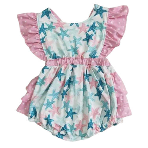 Coastal Resort Baby Romper Starfish Ruffle Girls Layette