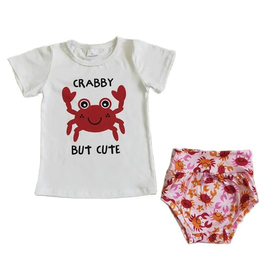 SALE - Girls Baby Bummies Outfit - Crabby But Cute Infant