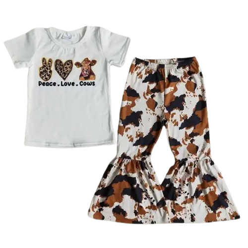 Peace Love Cows - Western Bell Bottom Outfit Kids Girls