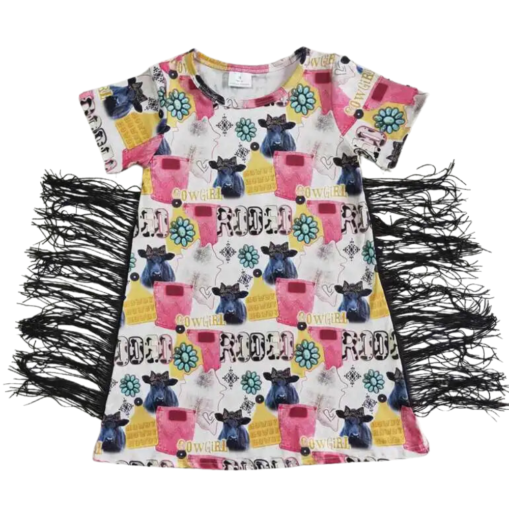 SALE - Southwest Dress Rodeo Highland Cow Sweetheart -Kids Clothing