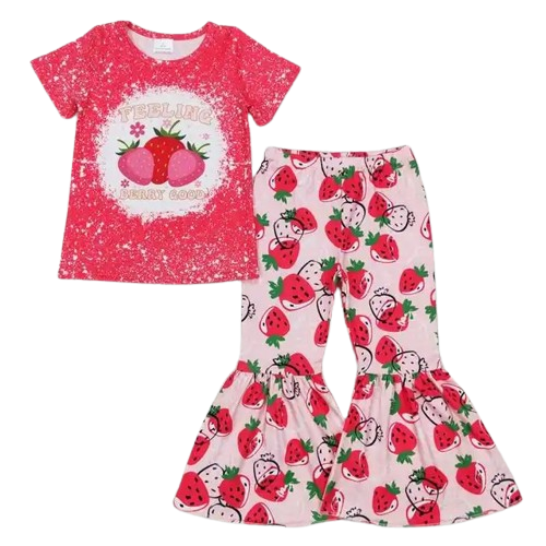 Strawberry Floral - Western Bell Bottom Outfit Kids