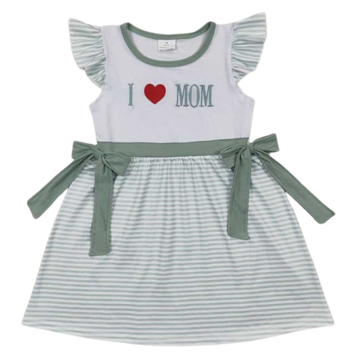 Girls Flutter Sleeve Dress - I LOVE MOM Kids Clothes