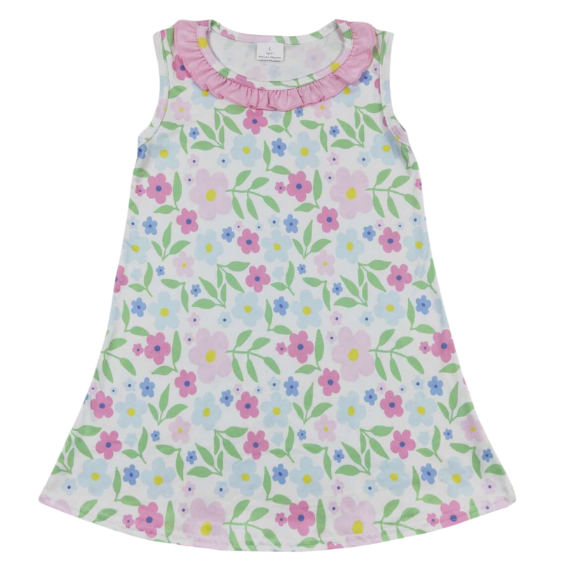 Floral Dress Sleeveless Ruffle Accent - Kids Clothes