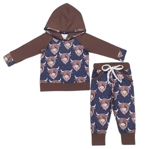 Highland Cow Loungewear Long Sleeve Shirt and Pants - Kids