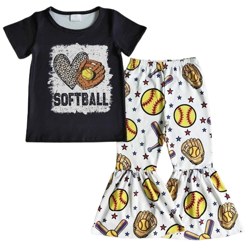 Softball Leopard Print Western Bell Bottoms Set Kids