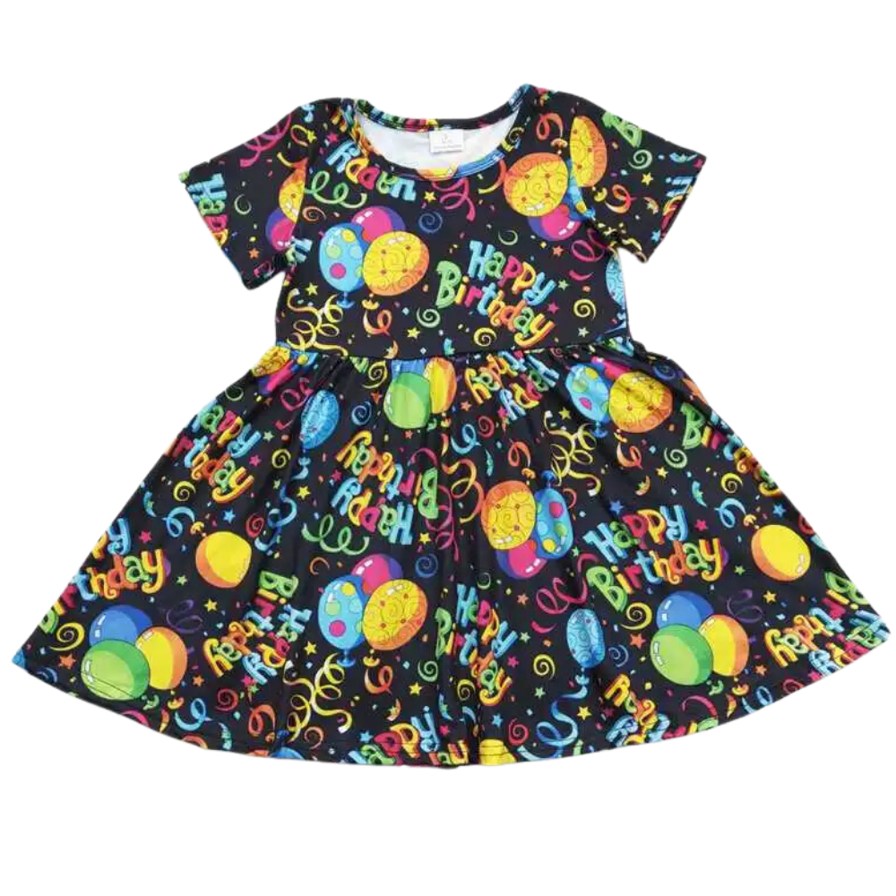 Whimsical Dress Happy Birthday - Kids Clothing