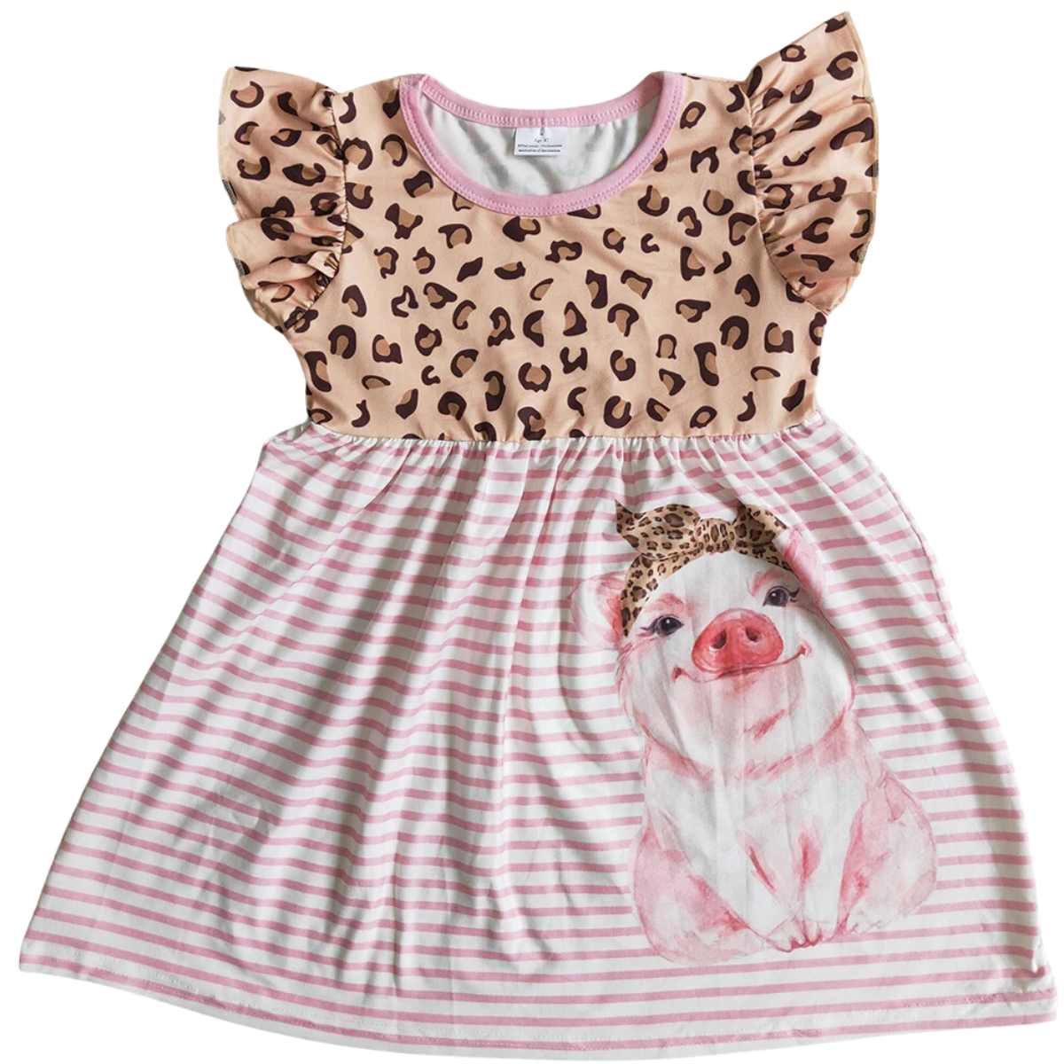 Girls Western Dress - Leopard Flutter Sleeve Pig Kids