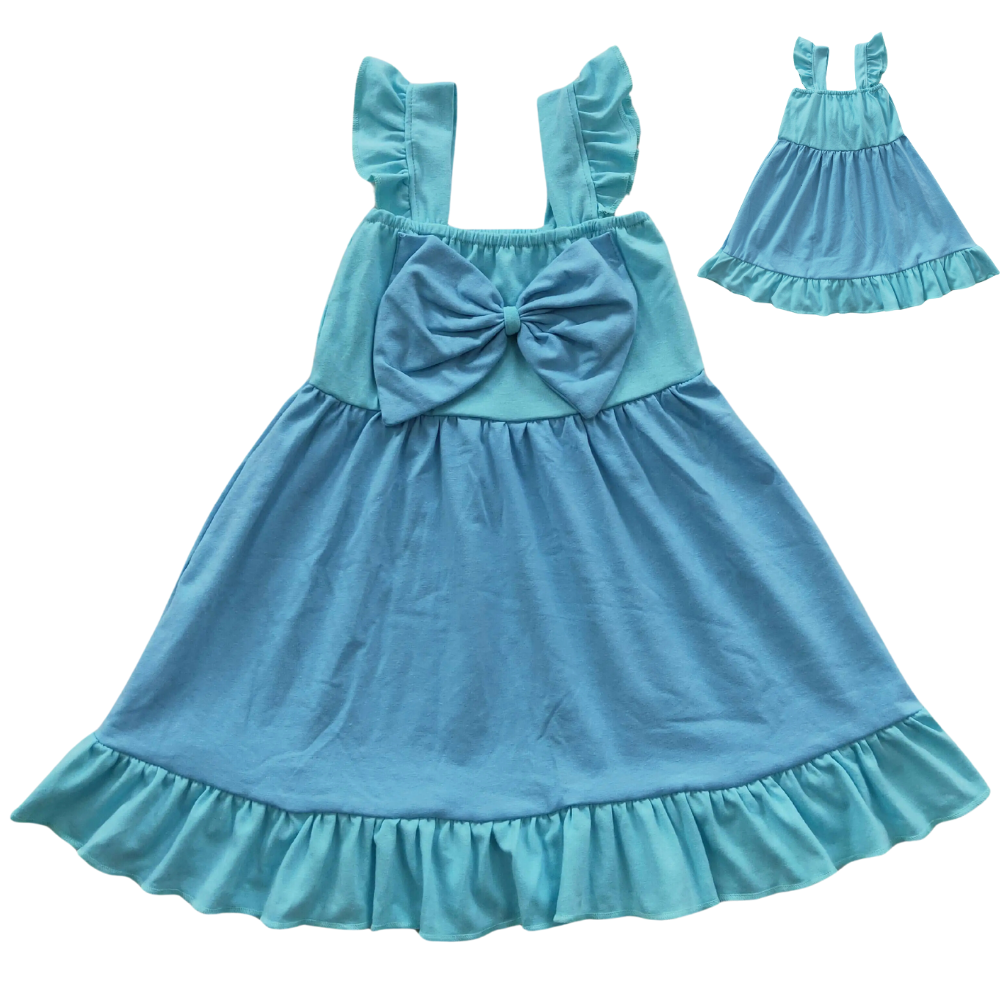 Colorful Dress Blue Princess Flutter Sleeve - Kids Clothing