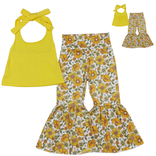 Sleeveless Sunflower Western Bell Bottoms Outfit Kids