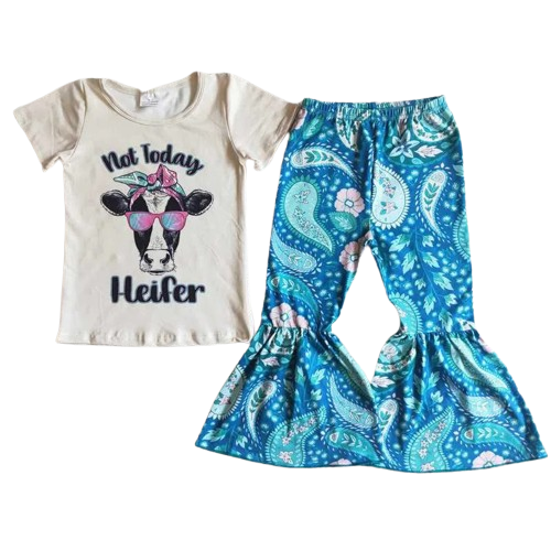 Not Today Heifer - Western Bell Bottom Outfit Kids Clothing