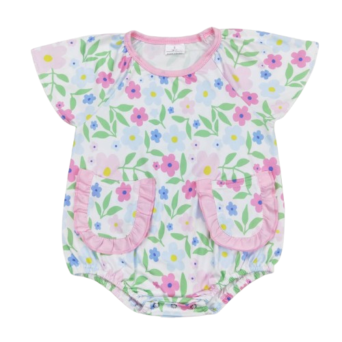 Floral Baby Romper Girls Ruffle Accent - Baby Clothes