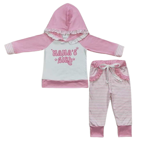 Mama's Girl Pink Stripe Ruffle Long Sleeve Hoodie Loungewear