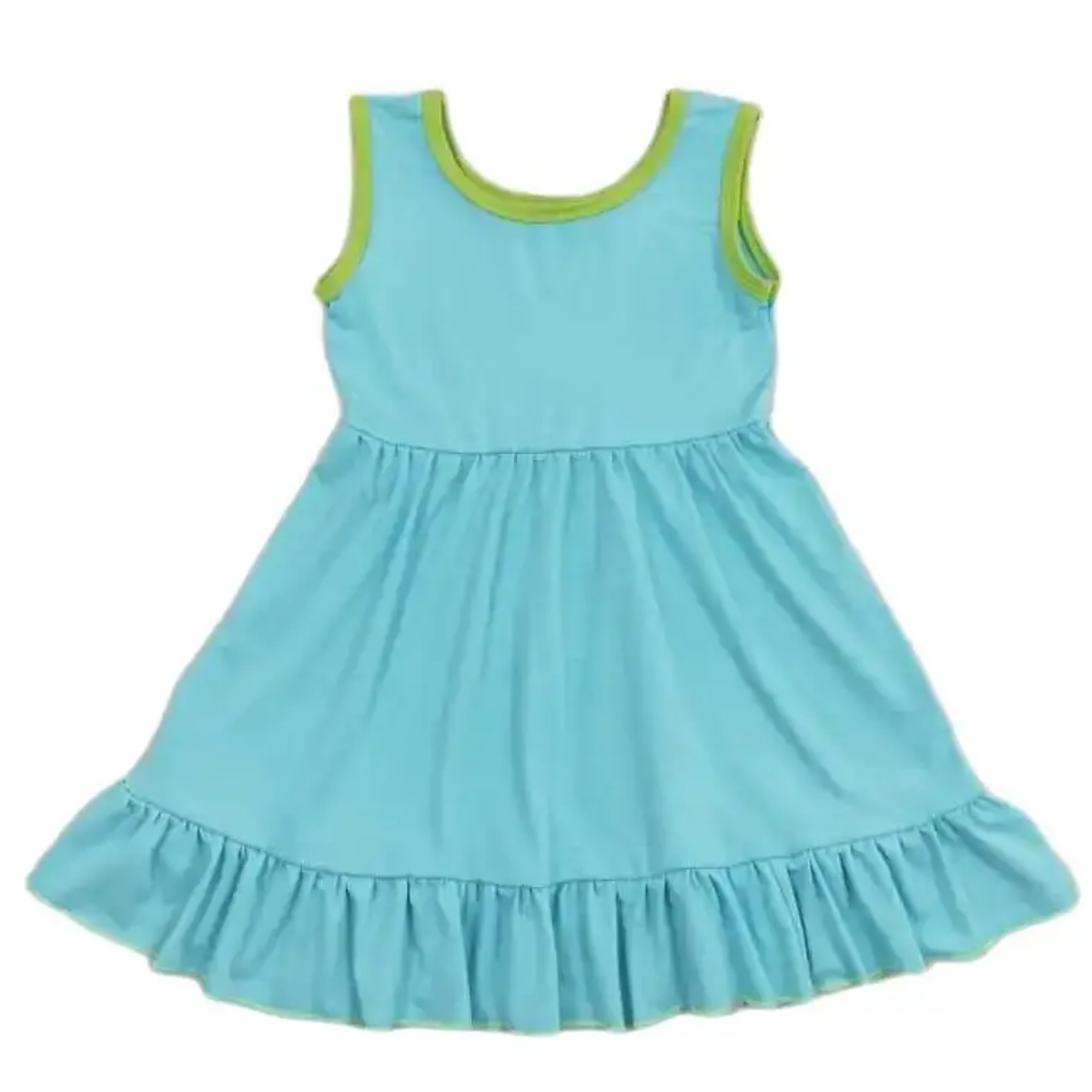 Colorful Dress Teal Ruffle Accent - Kids Clothes