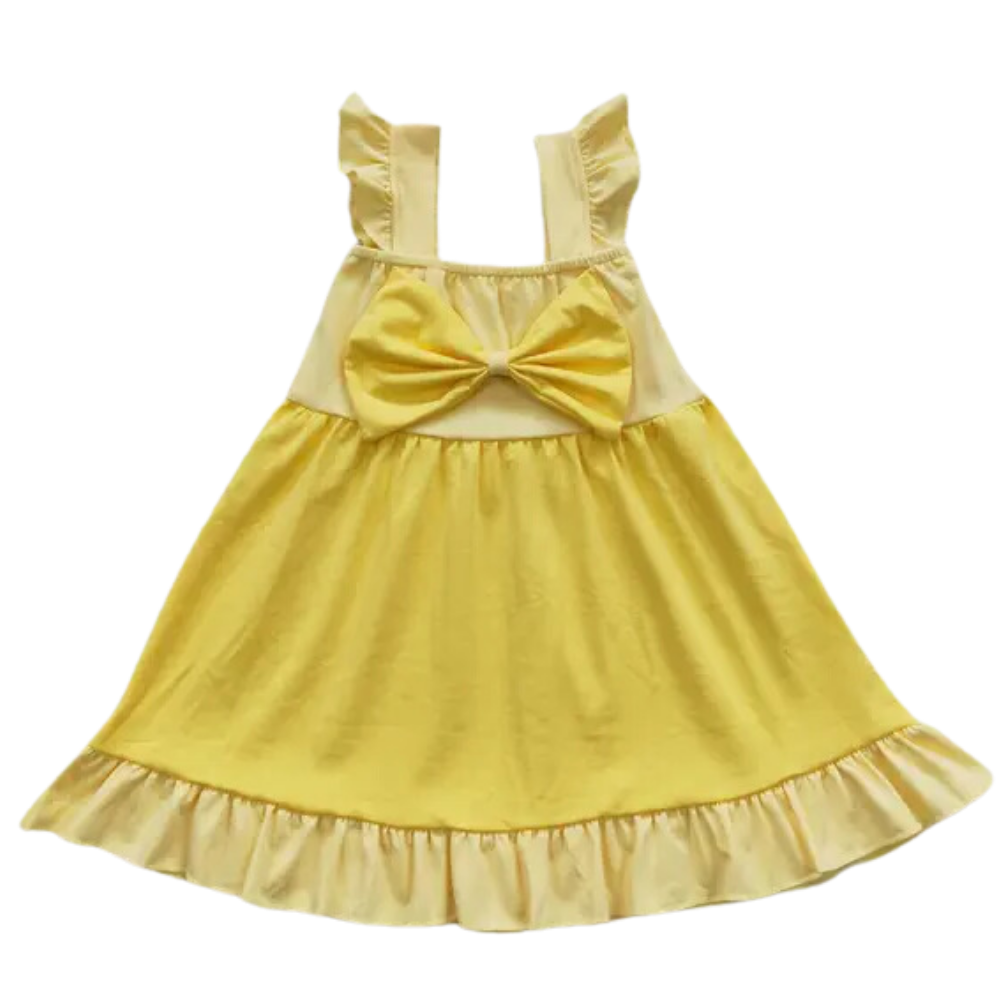 Colorful Dress Yellow Princess Flutter Sleeve -Kids Clothing