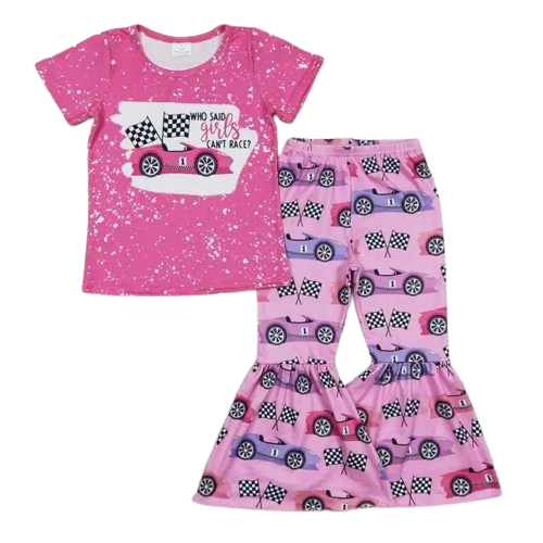 Pink Racing Racecar - Western Bell Bottom Outfit Kids