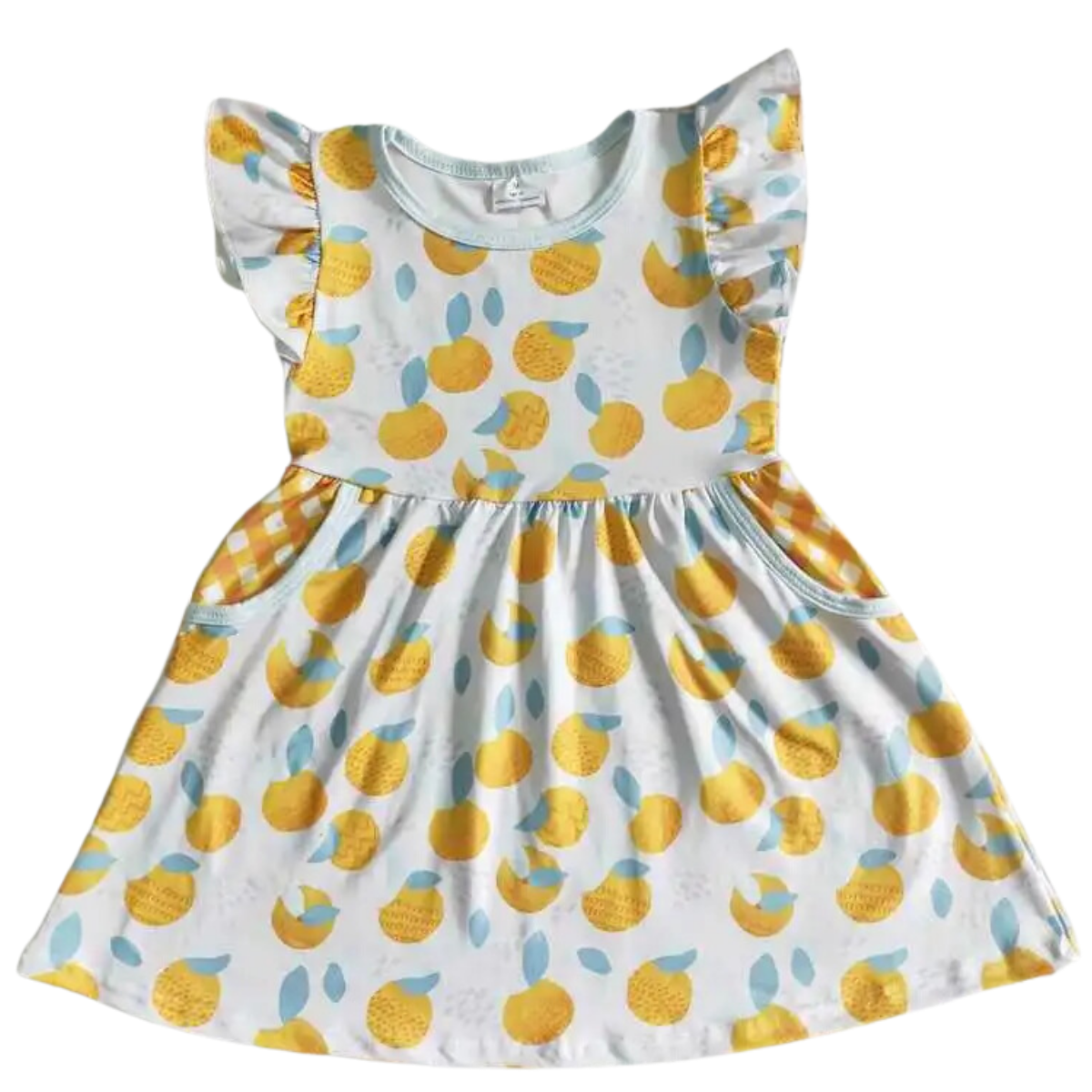 Girls Flutter Sleeve Dress - Oranges Twirly Fruit