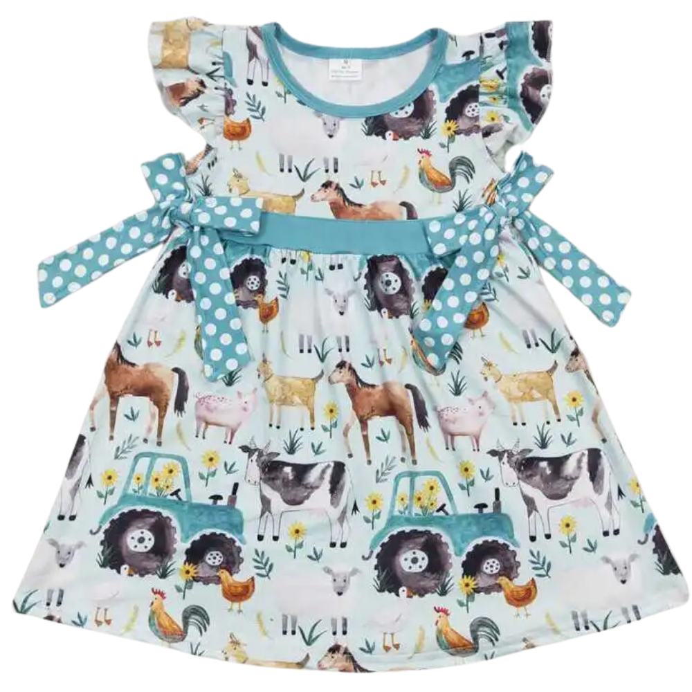 Southwest Dress Farm Friends Bow Accent - Kids Clothing