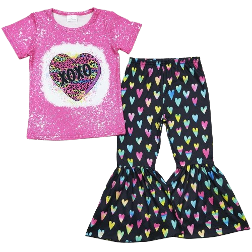 XOXO Hearts Leopard -Western Bell Bottoms Outfit Kids