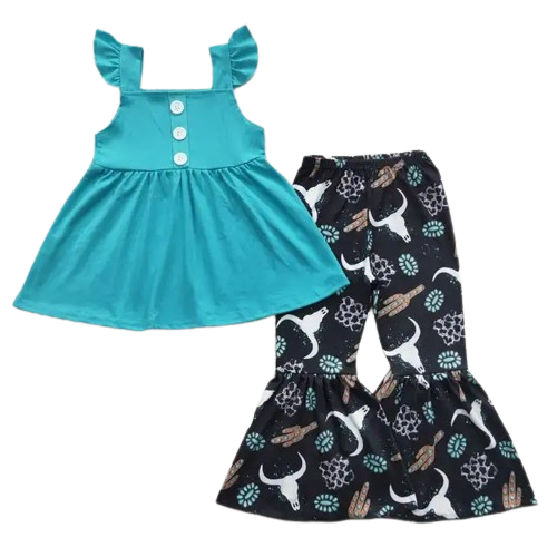 Turquoise Flutter Sleeve - Western Bell Bottoms Outfit Girls