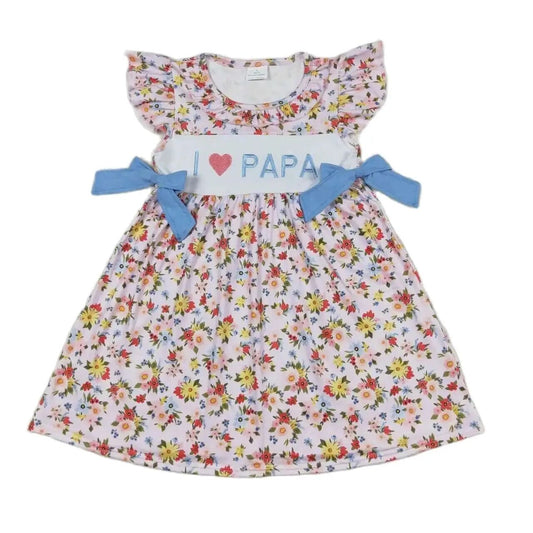 Floral Dress I Love Papa Flutter Sleeve Kids Clothes