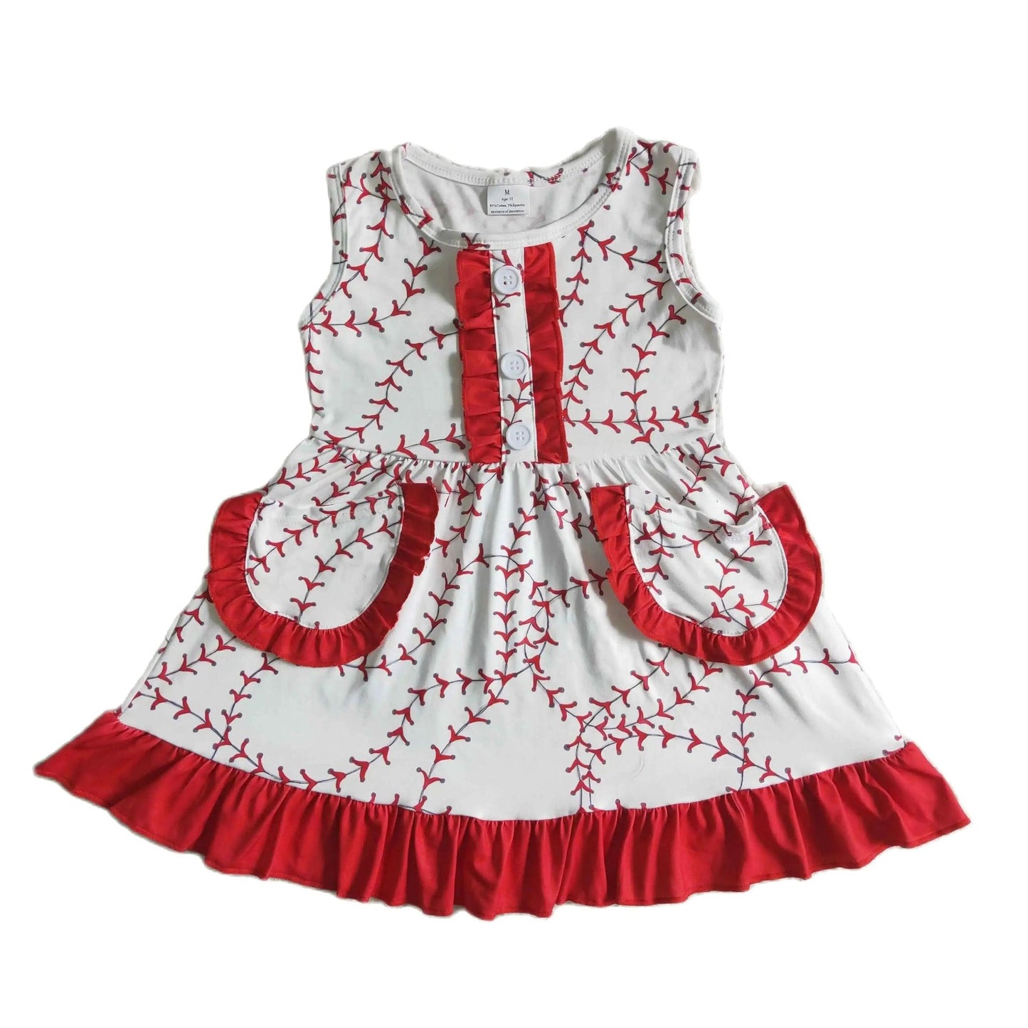 Girls Dress Ruffle Baseball Pocket Accent Kids Clothes