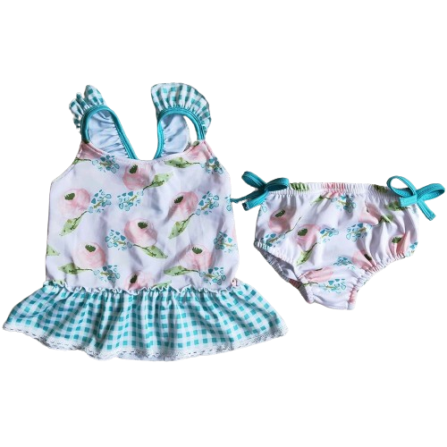 Sweet Plaid Ruffle Accent Floral Baby Bummies - Kids