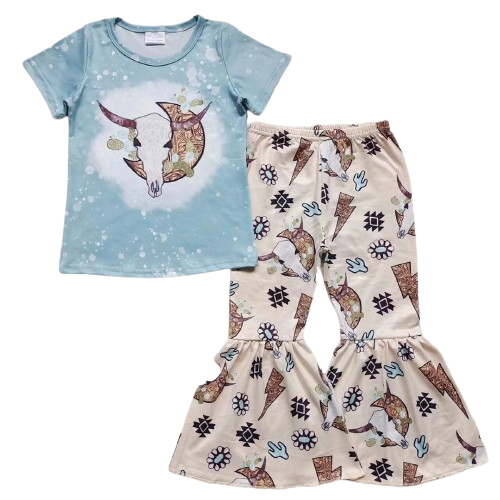 Steer Skull Geo - Western Bell Bottoms Outfit Kids