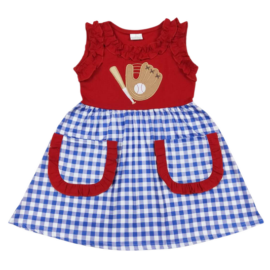 Red White Blue & Cute - Baseball Applique Dress Kids