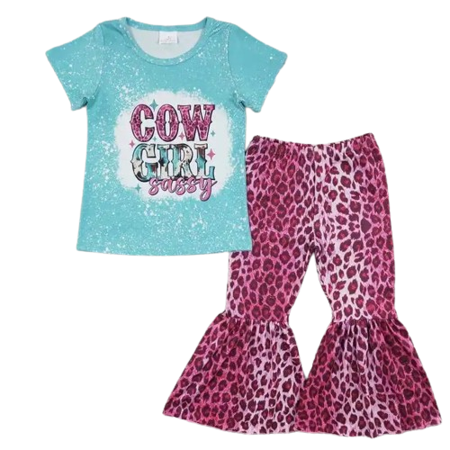 Pink Cowgirl Sassy Western Bell Bottom Outfit Kids Clothing