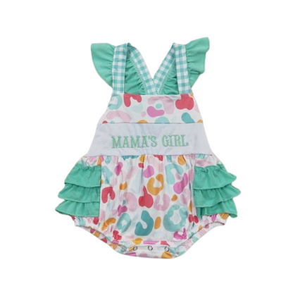 MAMA'S GIRL Colorful Leopard Print Ruffle Bubble Romper Baby