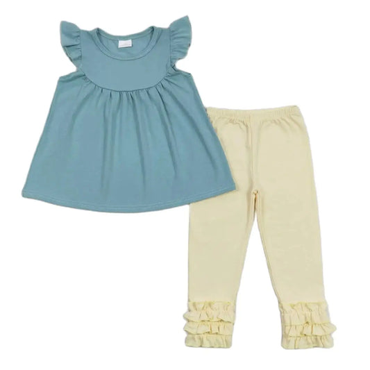 Solid Flutter Sleeve & Icing Pants Western Outfit