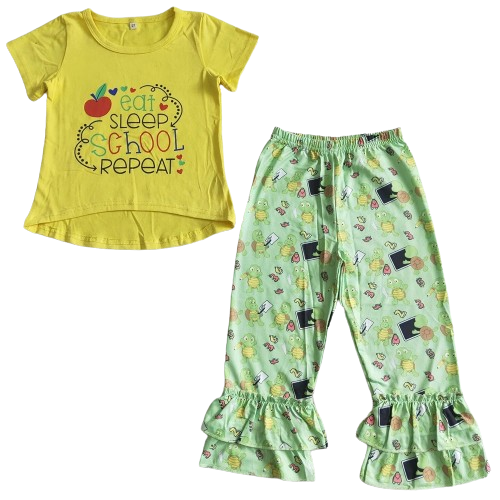 Eat Sleep School Short Sleeve and Pants Outfit Kids