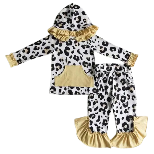 Girls Long Sleeve Hooded Loungewear Outfit - Leopard Kids