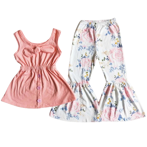 Sleeveless Pink Floral Western Bell Bottoms Set Kids