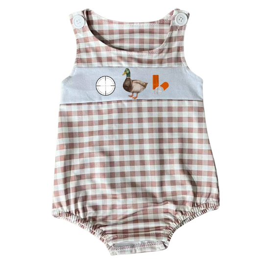 DUCK CALL Tan Gingham Sleeveless Boys Romper