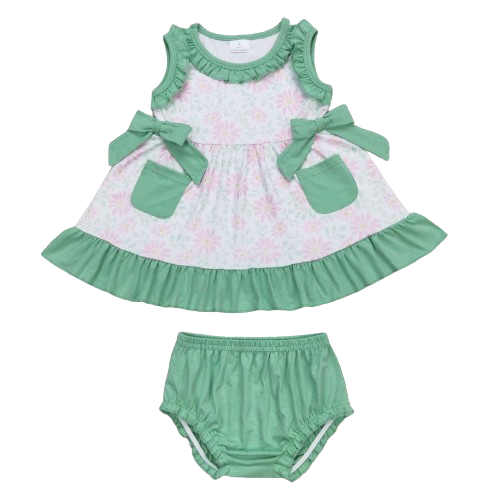 Ruffle Bow Outfit Floral Baby Bummies - Kids Clothes