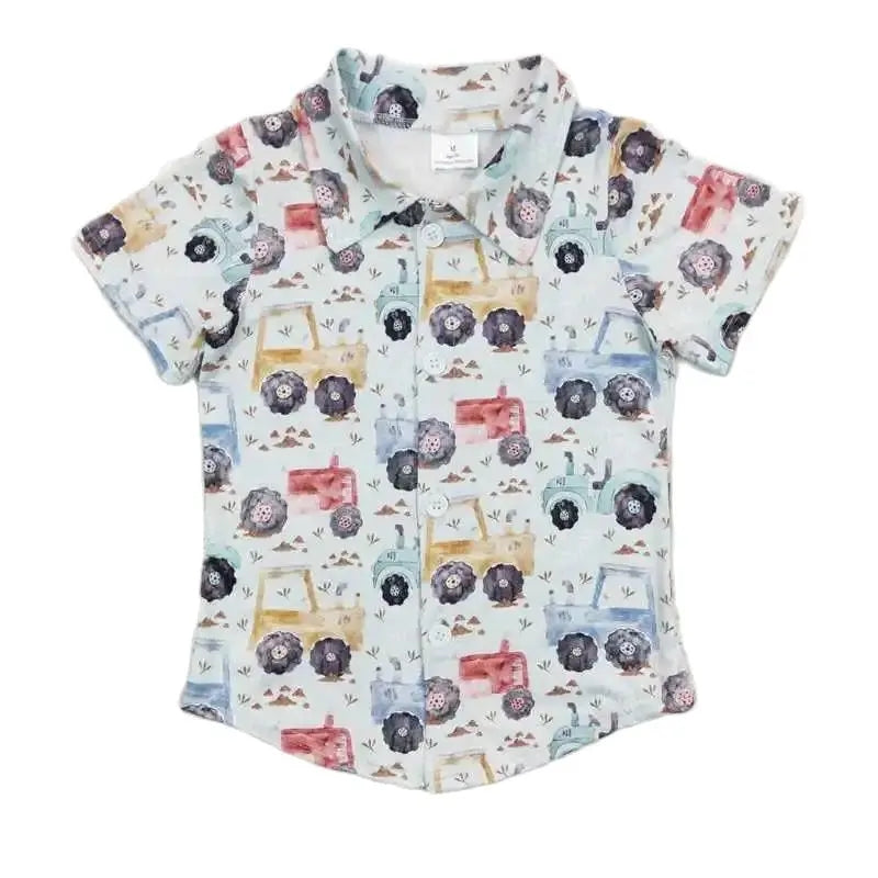 Boys Watercolor Vehicles Western Shirt - Kids Clothes
