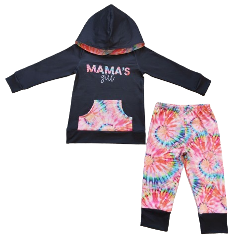 Mama's Girl Swirl Tie Dye Long Sleeve Hoodie/Pocket+Pants