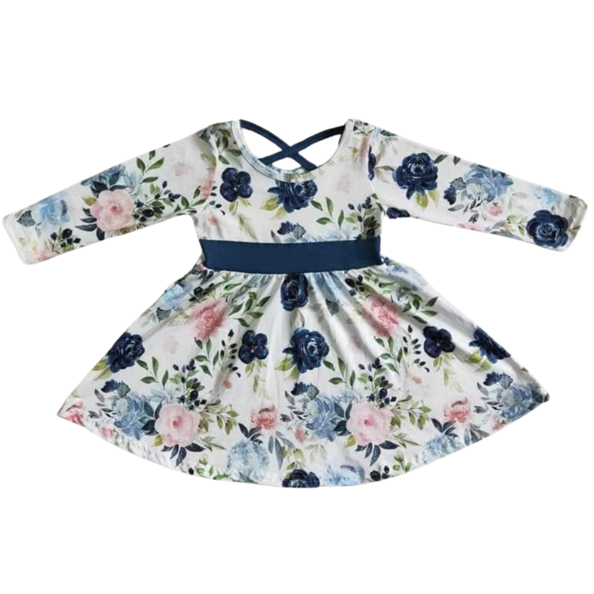 Girls Long Sleeve Criss Cross Twirly Dress Floral Kids Autumn