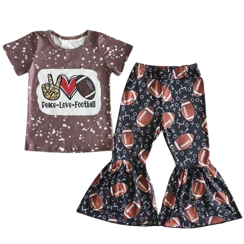 Peace Love Football Western Bell Bottom Outfit Kids Clothing